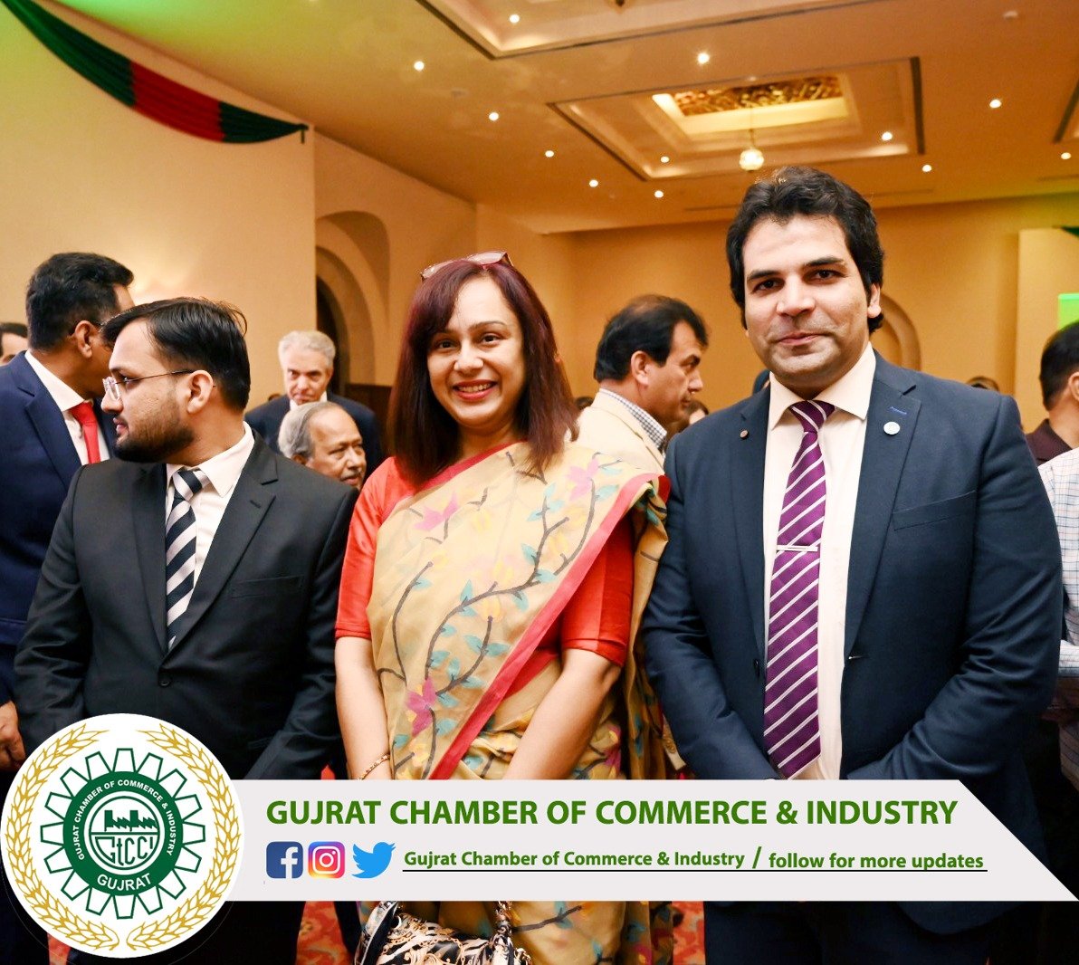 Mr. Sikander Ishfaq Razi #President, Gujrat Chamber of Commerce & Industry , Mr. Ch M Asad Bhatti #SVP and Mr. M Masoom Qamar #VP attended the 53rd #Anniversary of #Independence & National Day of #Bangladesh on the Invitation of H.E. Mr. Md. Ruhul Aalm Siddique The High Commissioner for the People’s Republic of Bangladesh and Mrs Shamshad Ara Khanam.